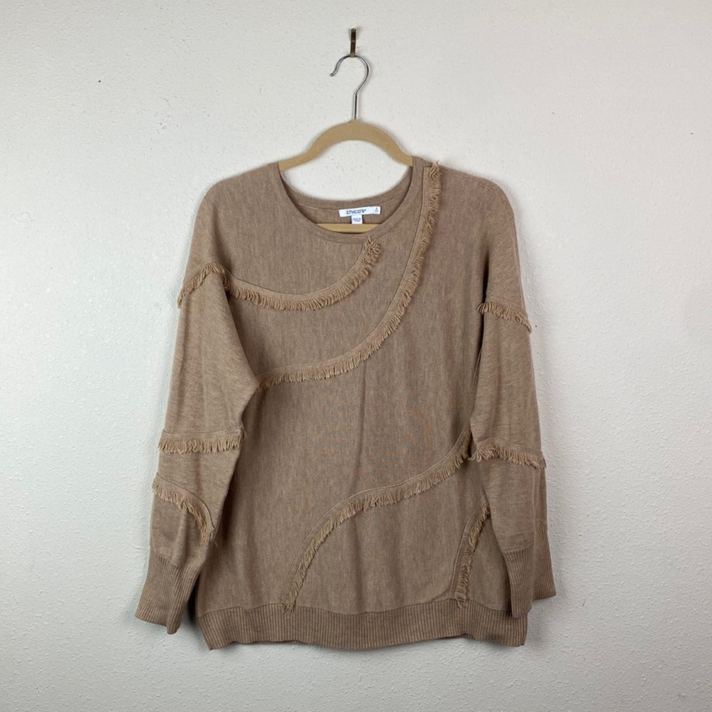 Chico's | Tan Fringe Pullover Sweater 2 (L)